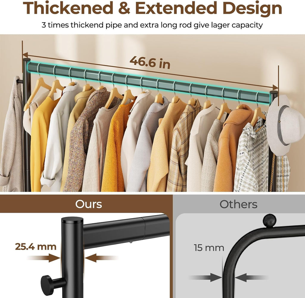 Clothes Clothing Rack, Rolling Heavy Duty Clothes Rack Load 420 LBS With Wheels, Metal Clothes Rack for Hanging Clothes, Portable Standing Clothes Garment Rack, Black,48 inches