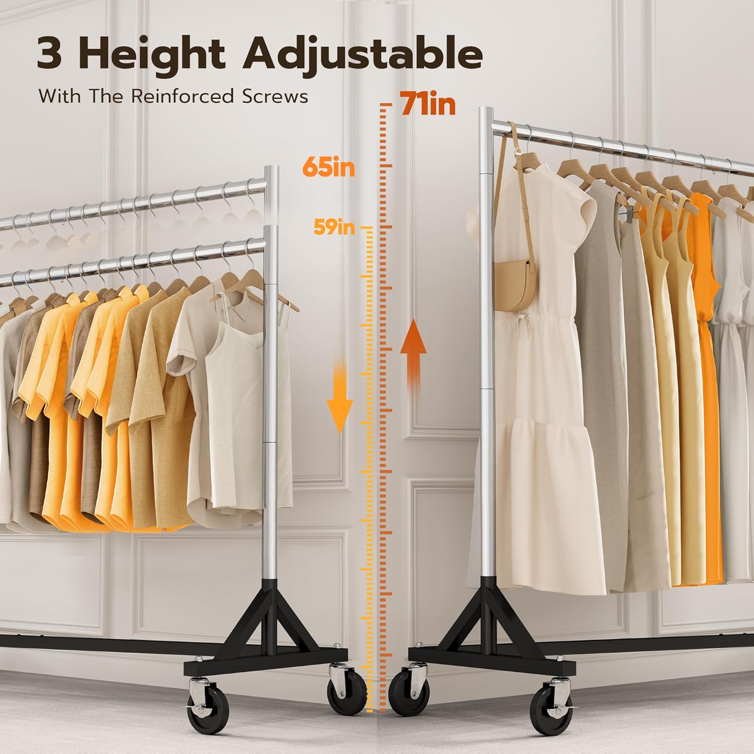 HOKEEPER Commercial Z Base Garment Rack Hold 500LBS Heavy Duty Clothing Rack Adjustable Rolling Clothes Rack for Hanging Clothes Racks on Wheels Portable Z Rack, Chrome Finish