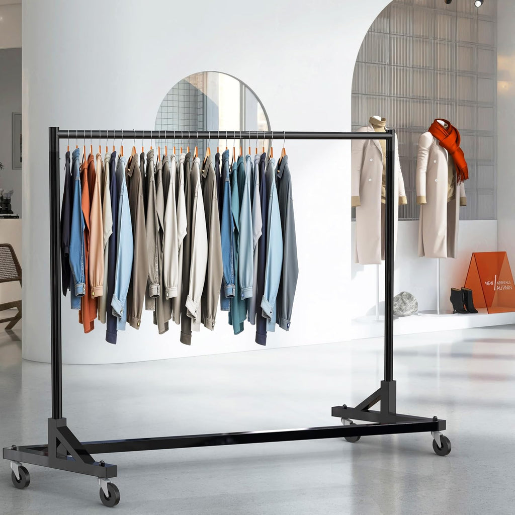 Simple Houseware Industrial Grade Z-Base Garment Rack, 500lb Load with 63 Inches Extra Long Bar, Black