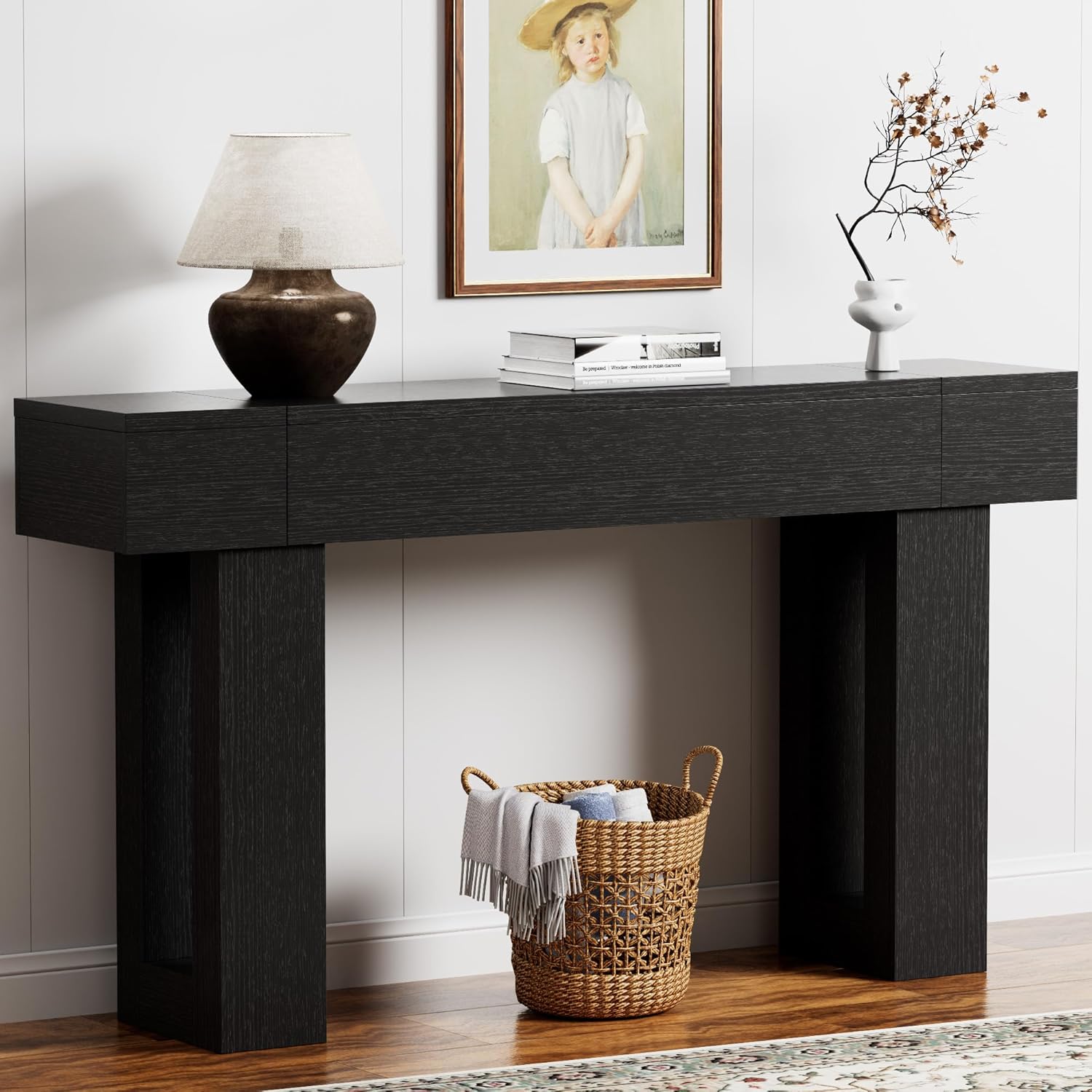 63 Inch Long Console Table, Narrow Rectangular Sofa Table Behind The Couch, Farmhouse Entryway Table for Entrance, Hallway, Living Room (Brown)