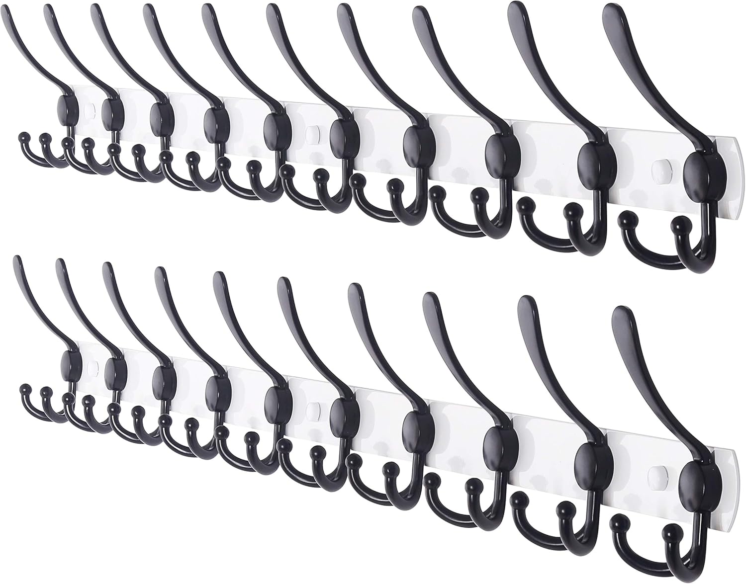 Dseap Coat Rack Wall Mounted - 5 Tri Hooks, Heavy Duty, Stainless Steel, Metal Coat Hook Rail for Coat Hat Towel Purse Robes Mudroom Bathroom Entryway (Black, 2 Packs)