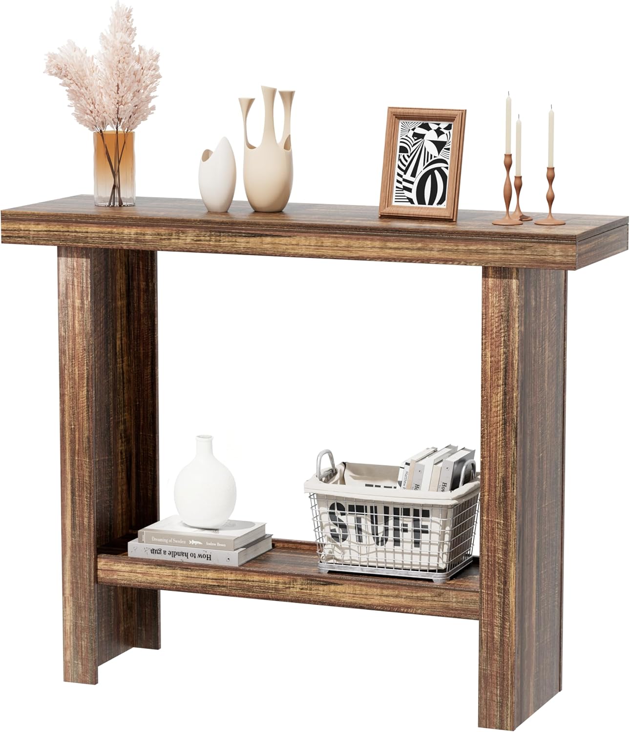 Farmhouse Wood Entryway Table Narrow Console Tables with Storage Behind The Couch Sofa, Entrance Side Table with Shelves for Hallway, Living Room, Foyer, Rustic