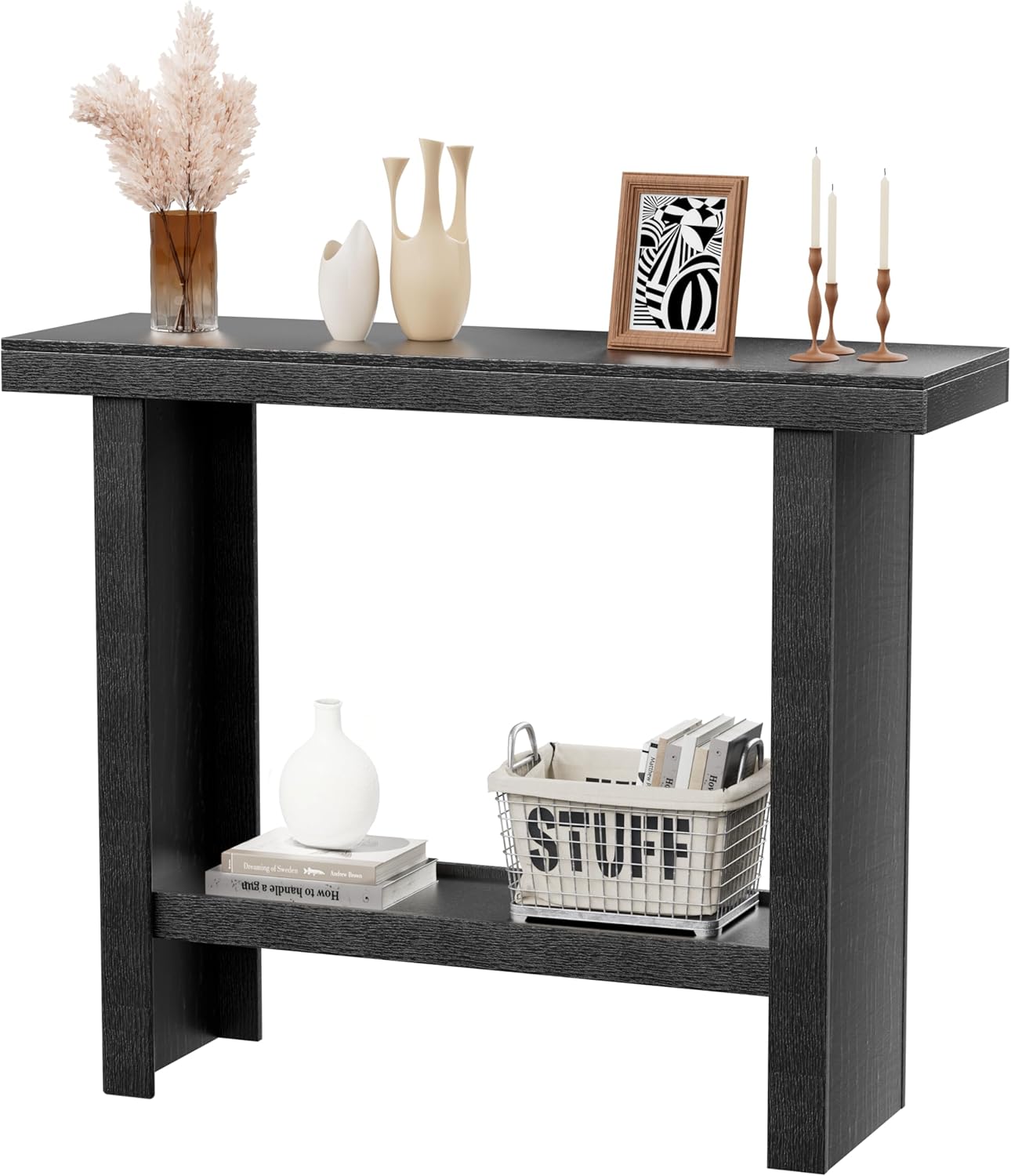 Farmhouse Wood Entryway Table Narrow Console Tables with Storage Behind The Couch Sofa, Entrance Side Table with Shelves for Hallway, Living Room, Foyer, Rustic