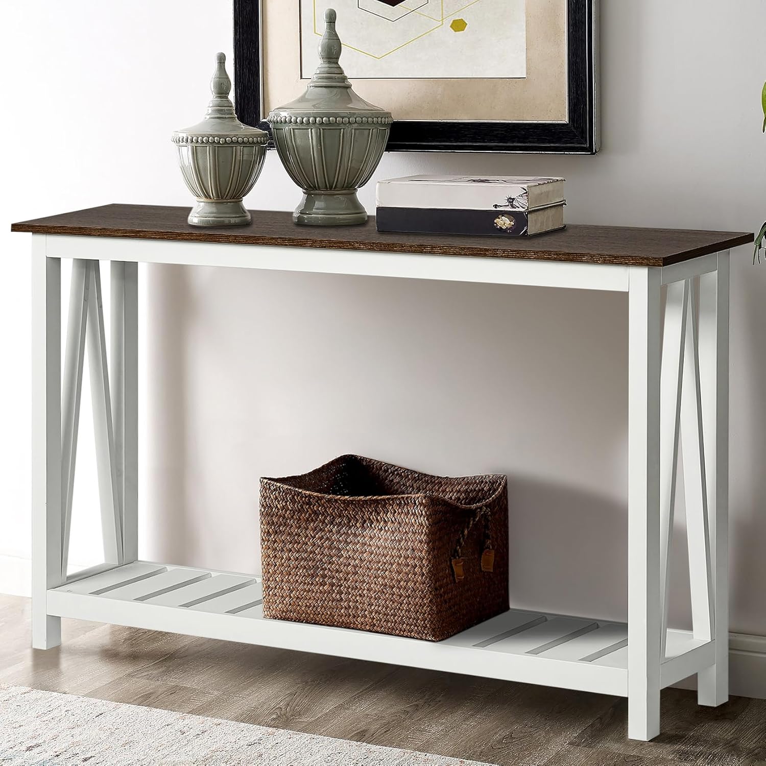 ChooChoo Farmhouse Console Table, Rustic Vintage Narrow Sofa Table for Entryway, Living Room, Hallway, 40 White