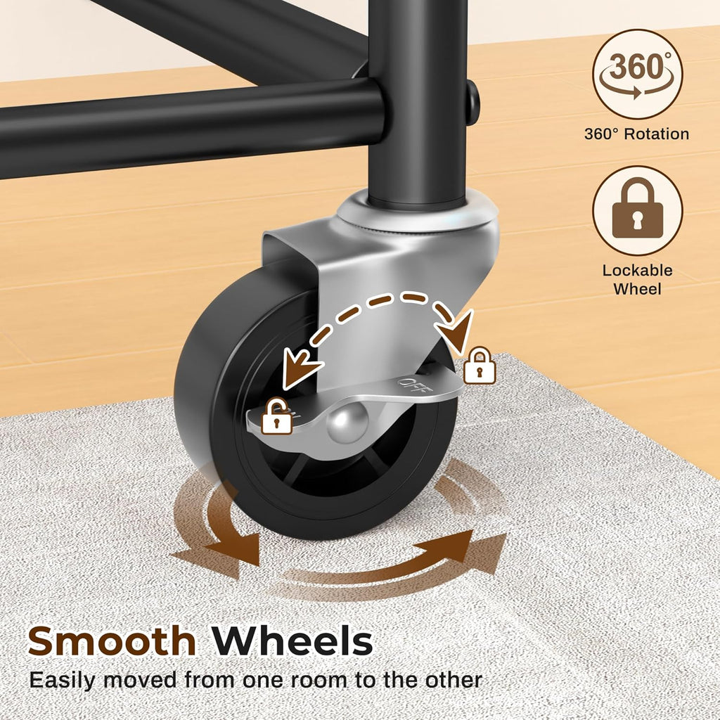 MISSLO Heavy Duty Clothes Rack for Hanging Clothes Rolling Clothing Rack Heavy Duty on Wheels for Coat, Garment, Matte Black (Double Rod)