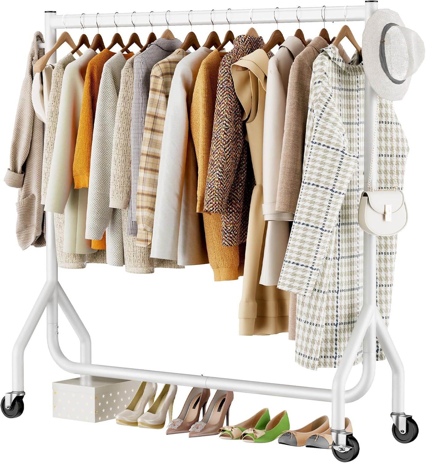 Clothes Clothing Rack, Rolling Heavy Duty Clothes Rack Load 420 LBS With Wheels, Metal Clothes Rack for Hanging Clothes, Portable Standing Clothes Garment Rack, Black,48 inches