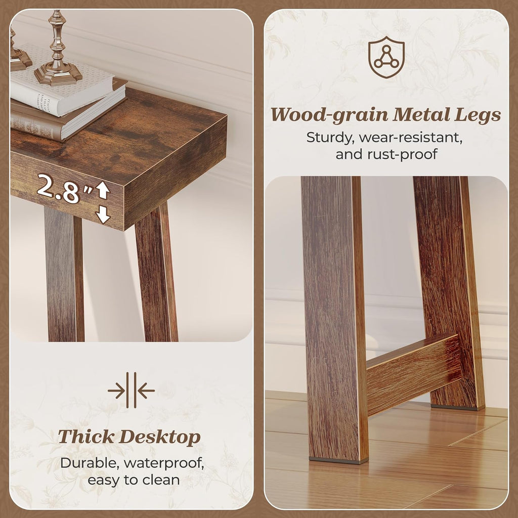 Huuger Entryway Console Table with Charging Station, USB-C Port, 47.2 Inch Sofa Table with Metal Legs, Entry Hallway Table with Thicker Desktop, Modern Behind Couch Table, Rustic Brown