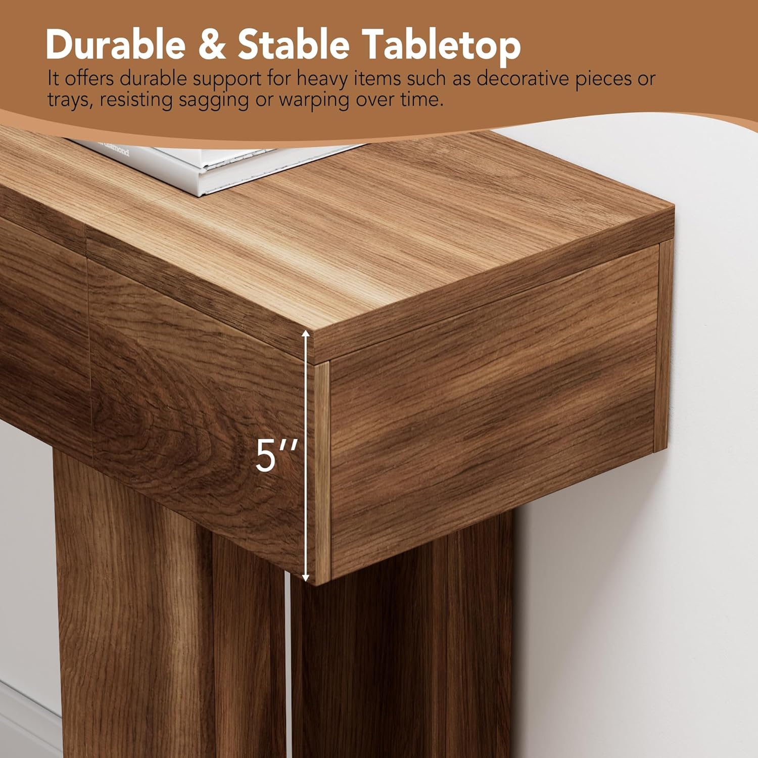 63 Inch Long Console Table, Narrow Rectangular Sofa Table Behind The Couch, Farmhouse Entryway Table for Entrance, Hallway, Living Room (Brown)