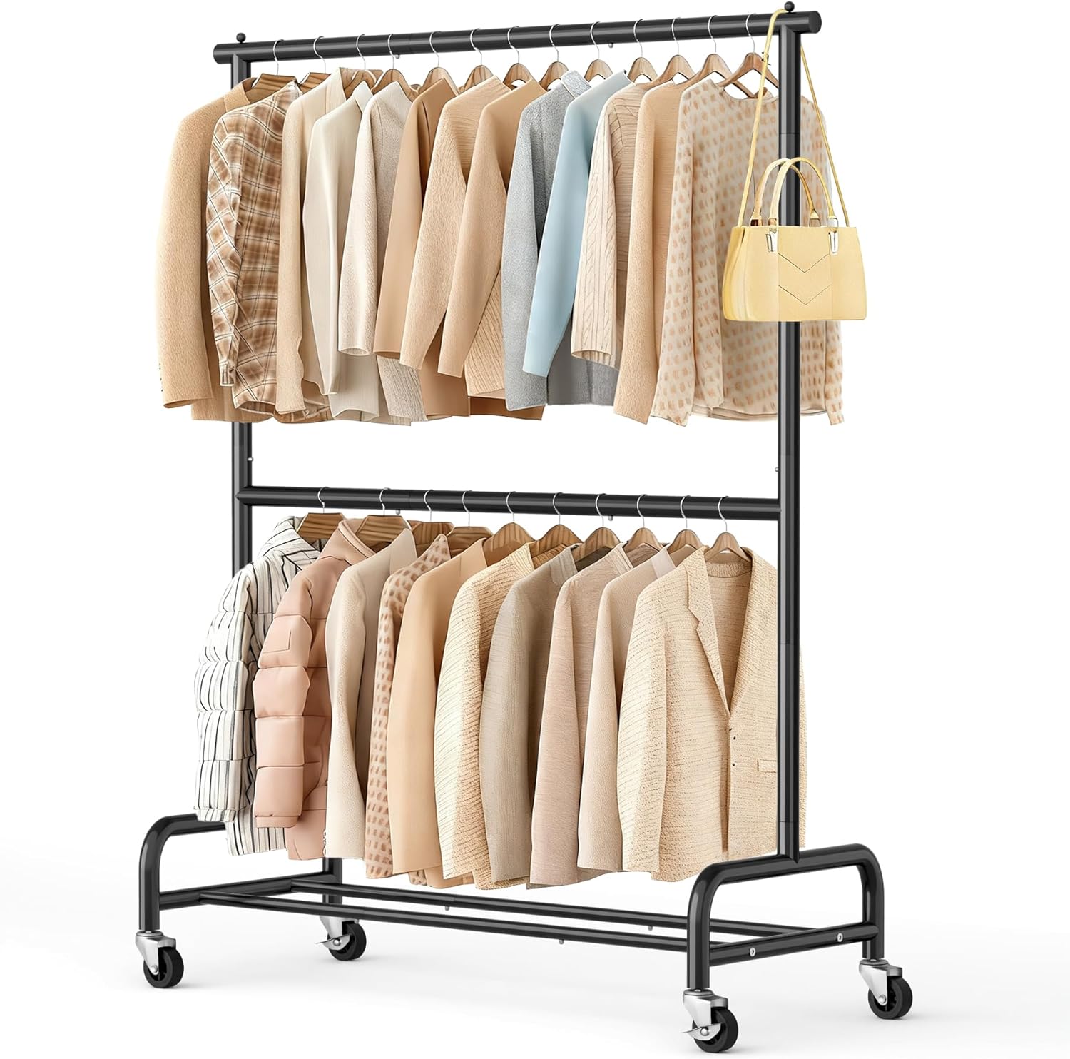 SLEEPING LAMB Heavy Duty Clothing Racks for Hanging Clothes Rack, 43" Wide Rolling Garment Rack Metal Clothing Hanger Rack with Wheels Wardrobe Rack for Coats, Shirts, Dress, (Black)