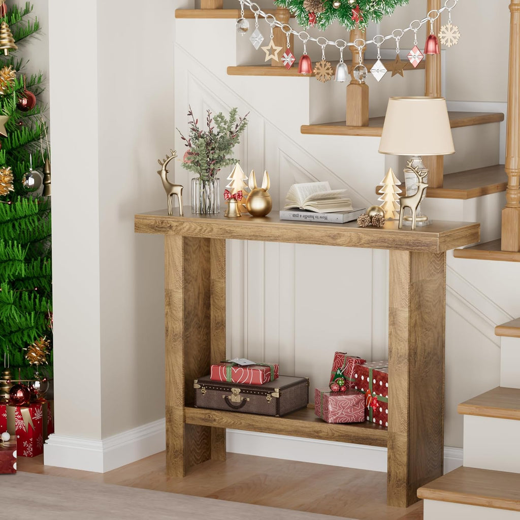 Farmhouse Wood Entryway Table Narrow Console Tables with Storage Behind The Couch Sofa, Entrance Side Table with Shelves for Hallway, Living Room, Foyer, Rustic