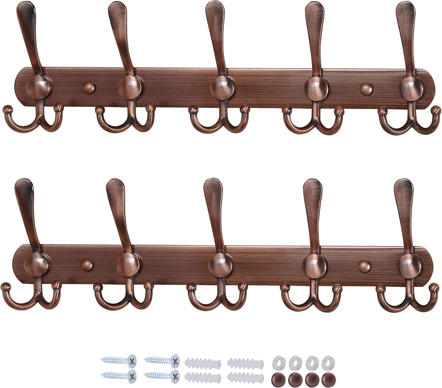 Dseap Coat Rack Wall Mounted - 5 Tri Hooks, Heavy Duty, Stainless Steel, Metal Coat Hook Rail for Coat Hat Towel Purse Robes Mudroom Bathroom Entryway (Black, 2 Packs)