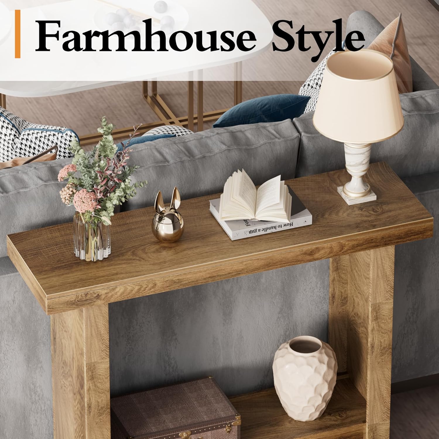 Farmhouse Wood Entryway Table Narrow Console Tables with Storage Behind The Couch Sofa, Entrance Side Table with Shelves for Hallway, Living Room, Foyer, Rustic