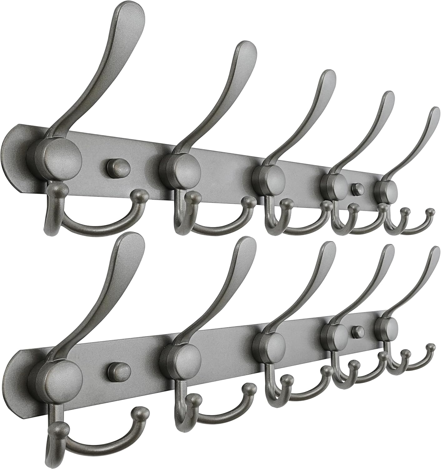 Dseap Coat Rack Wall Mounted - 5 Tri Hooks, Heavy Duty, Stainless Steel, Metal Coat Hook Rail for Coat Hat Towel Purse Robes Mudroom Bathroom Entryway (Black, 2 Packs)