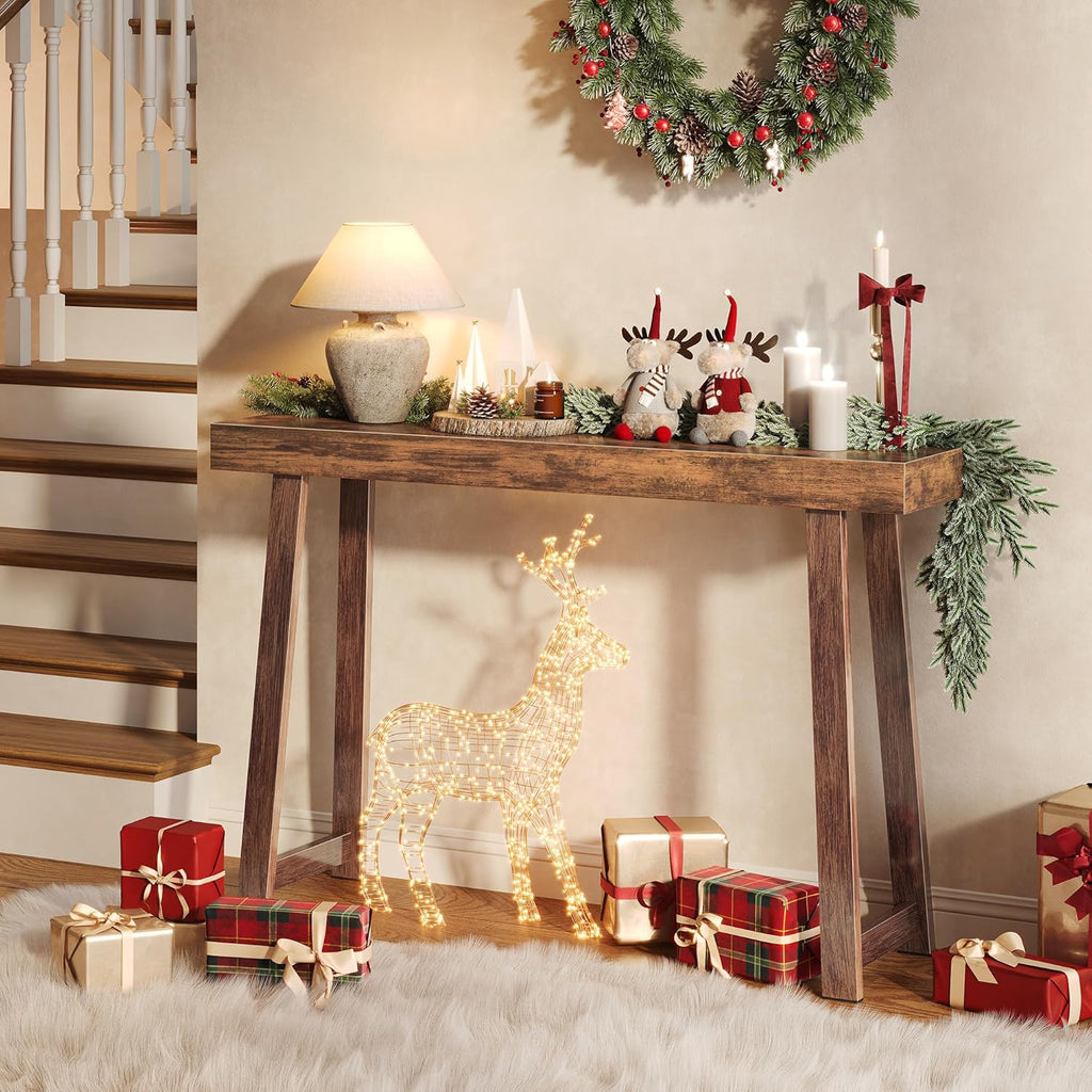 Huuger Entryway Console Table with Charging Station, USB-C Port, 47.2 Inch Sofa Table with Metal Legs, Entry Hallway Table with Thicker Desktop, Modern Behind Couch Table, Rustic Brown