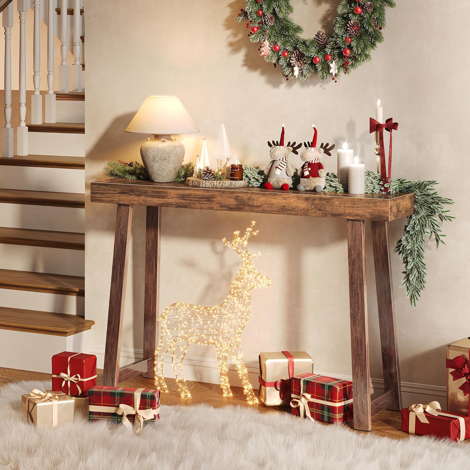 Huuger Entryway Console Table with Charging Station, USB-C Port, 47.2 Inch Sofa Table with Metal Legs, Entry Hallway Table with Thicker Desktop, Modern Behind Couch Table, Rustic Brown